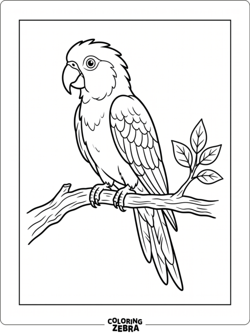 A parrot perched on a branch with leaves