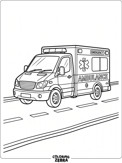 A simple ambulance parked on a road with clear markings