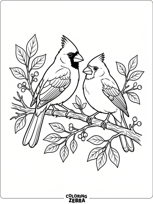 Two cardinals perched on branches