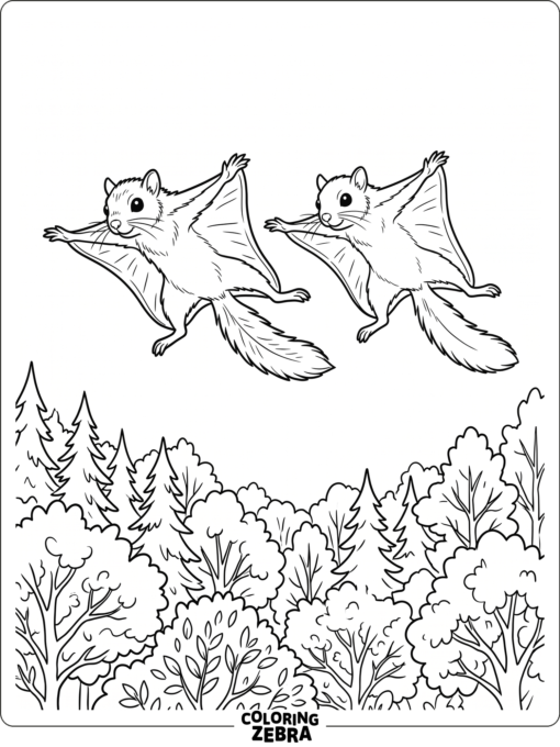 Two flying squirrels gliding together