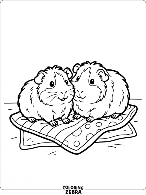 Two guinea pigs sitting together on a blanket