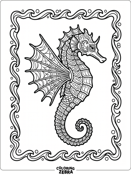 A sea horse outline with a wave border