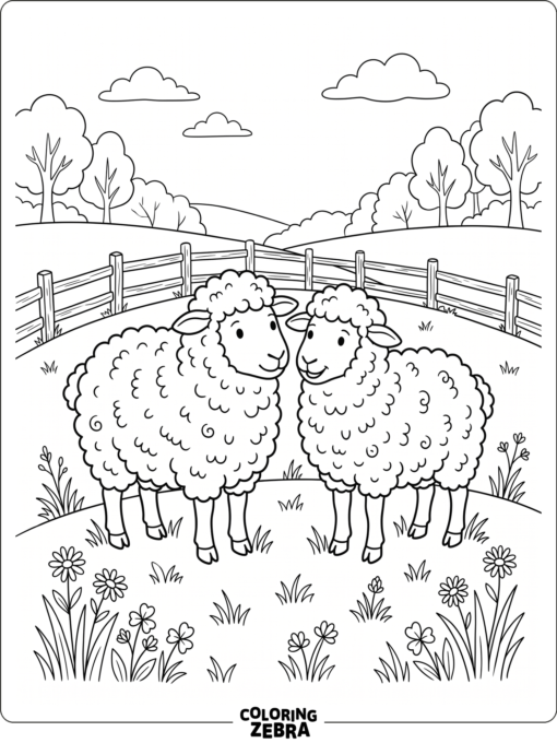 Two sheep standing together in a pasture
