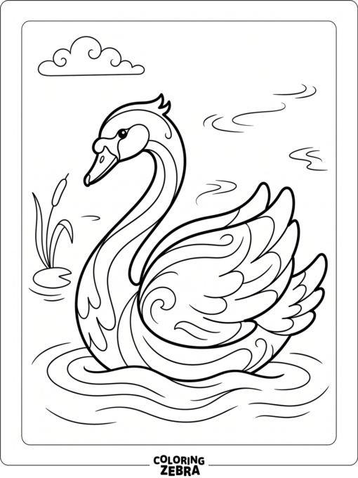 A stylized swan with curved lines and feather accents