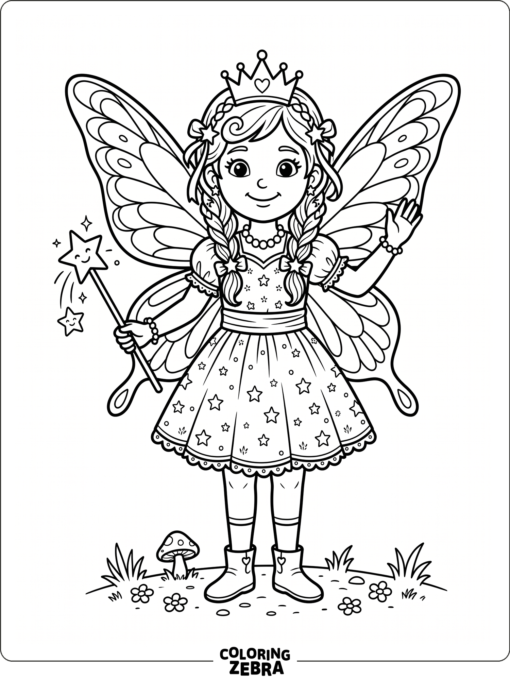 A classic tooth fairy standing with a wand