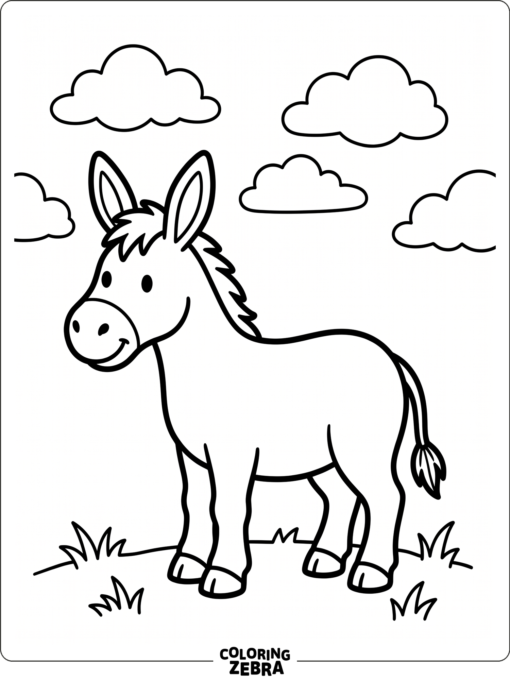A simple donkey outline with clouds above