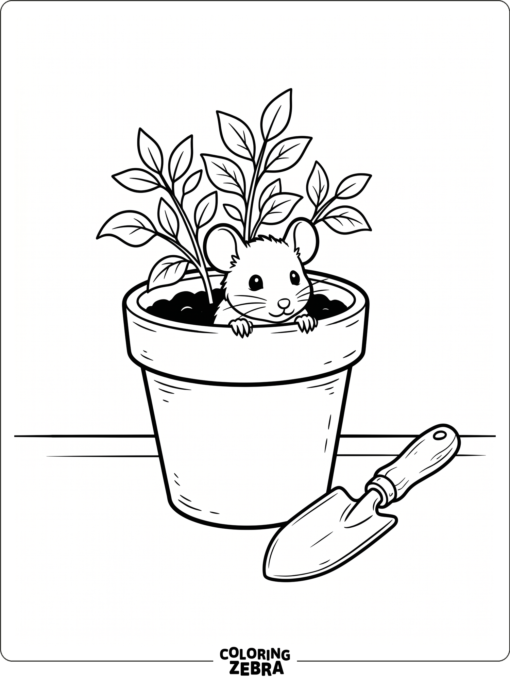 A mouse peeking out of a flower pot