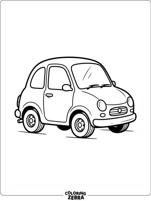 A compact car with rounded corners and small wheels