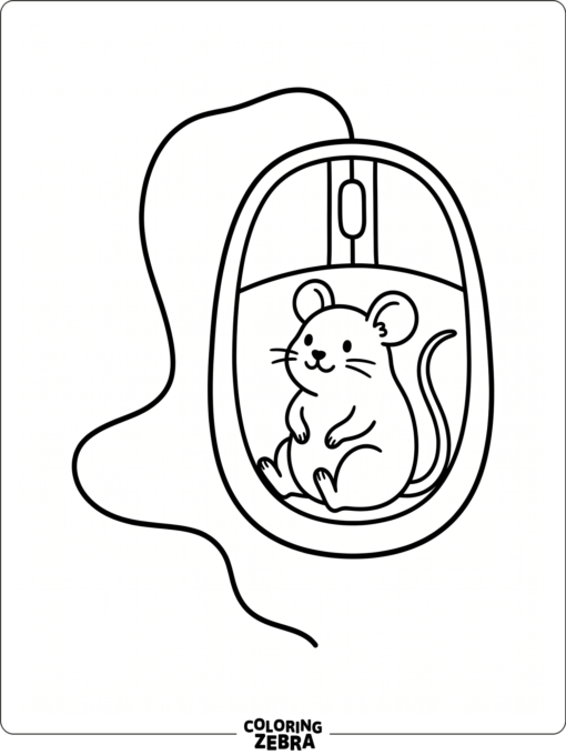 A mouse sitting inside a computer mouse shape