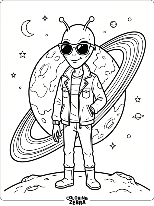 A cool alien wearing sunglasses and a jacket