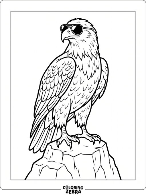 A cool eagle wearing sunglasses on a rock