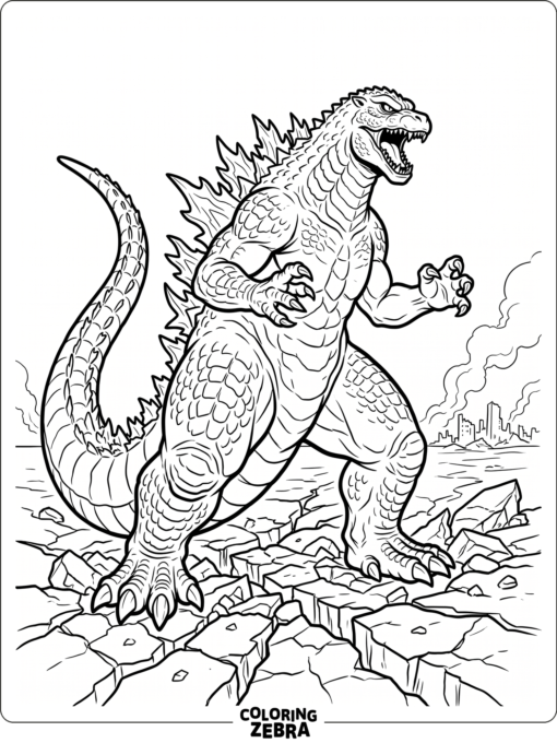 A powerful Godzilla standing on cracked ground