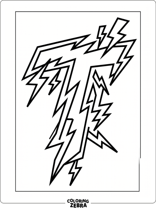 A stylized T with lightning bolts and strong lines