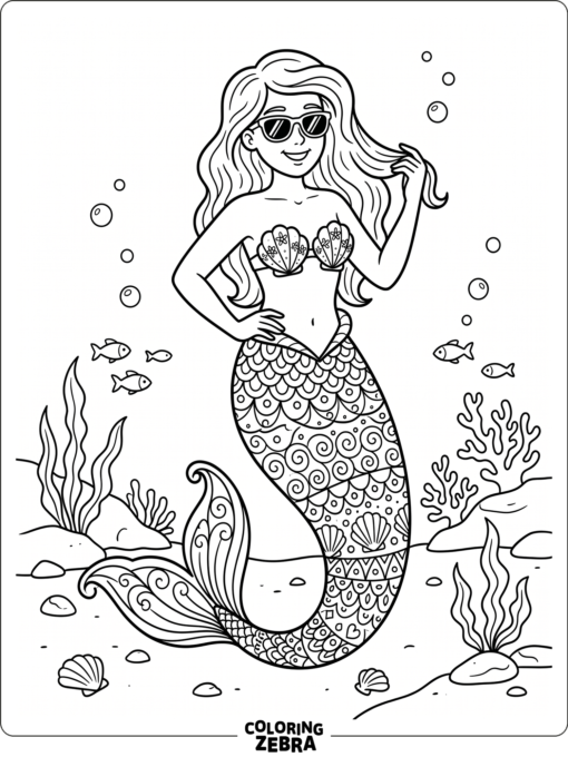 A cool mermaid wearing sunglasses