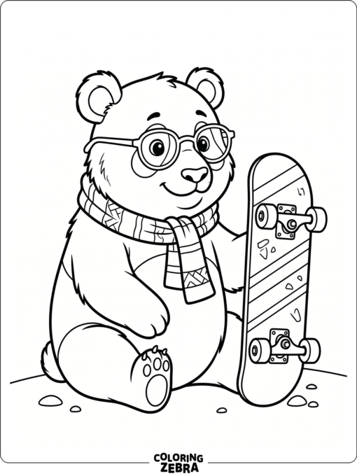 A panda wearing sunglasses beside a skateboard