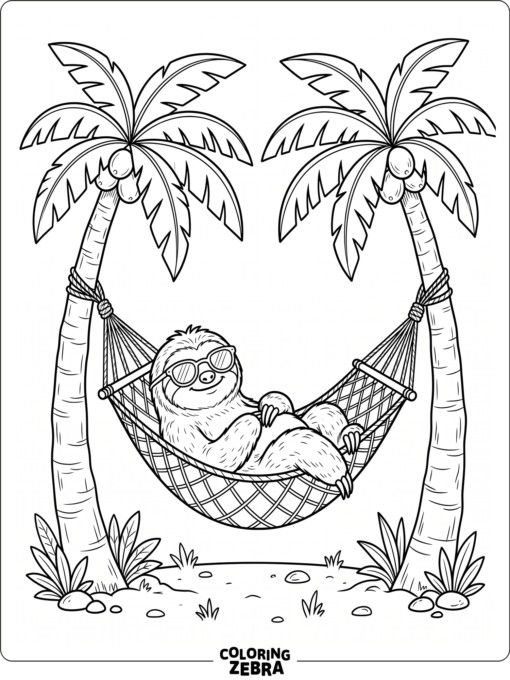 A cool sloth relaxing in a hammock with sunglasses