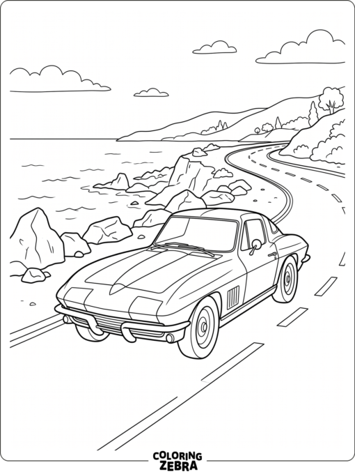 A C2 Corvette coupe on a coastal road
