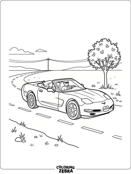 A C5 Corvette convertible driving past a tree
