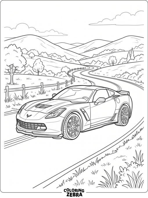 A C7 Corvette parked on a winding road