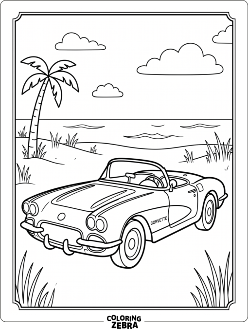 A Corvette convertible parked near the beach