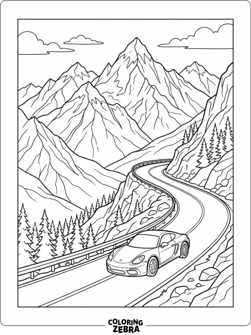 A sports car driving on a winding mountain road