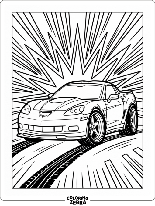 A Corvette with wide tires and a starburst behind it
