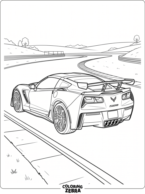 A Corvette Z06 with wide tires and a rear spoiler