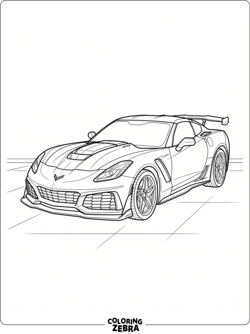 A Corvette ZR1 with hood vents in a garage