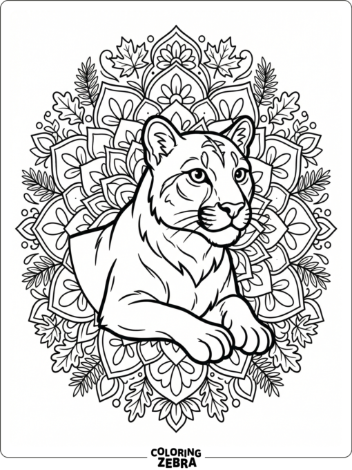 A cougar framed by mandala petals