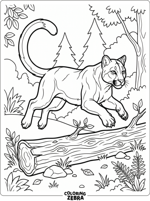 A cougar leaping over a log