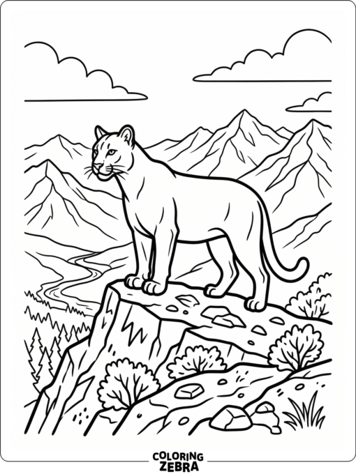 A cougar standing on a mountain ridge
