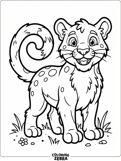A cartoon cougar with a playful smile