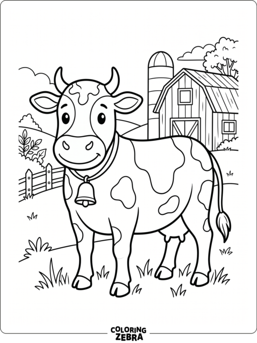 A simple cow body with a clear outline appears in a clean farm setting.