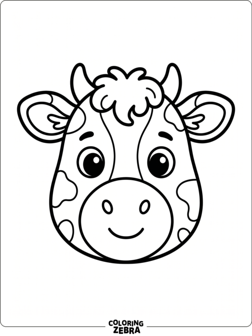 A cow face with big eyes and rounded ears