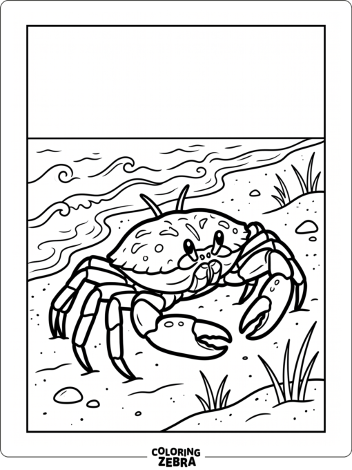 A bold crab on the beach with simple waves