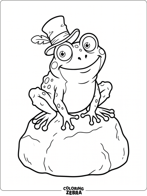 A silly frog with wide eyes and a tilted hat