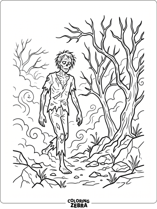 A creepy zombie rising from fog