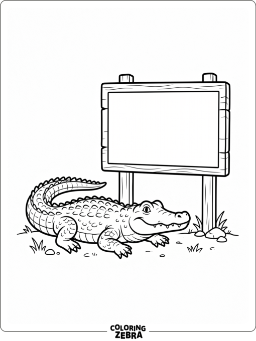 A crocodile beside a blank sign