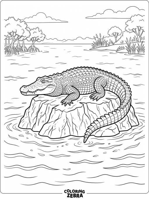 A crocodile resting on a rock