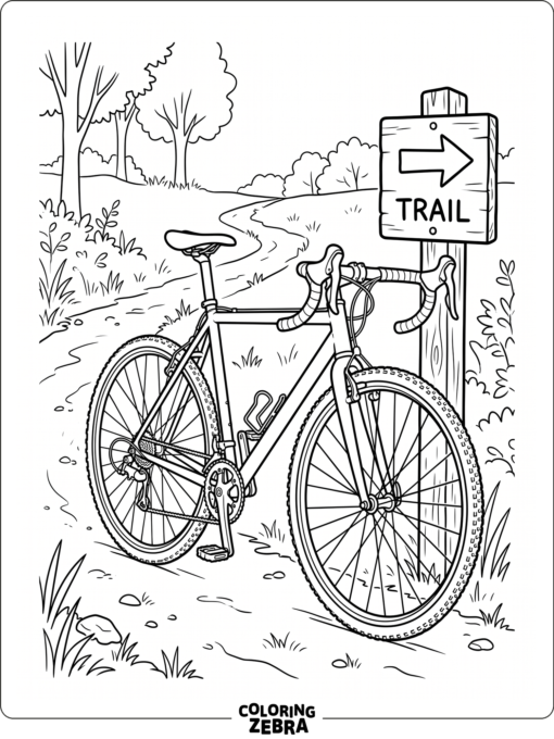 A cross bike resting beside a trail marker