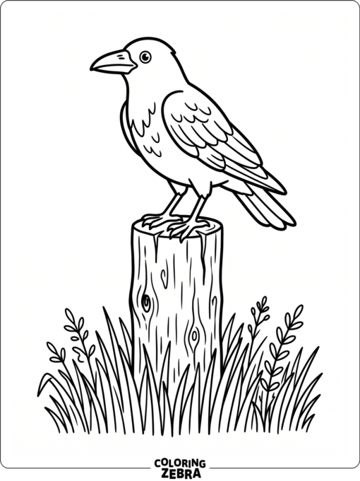 A crow standing on a fence post in a simple field