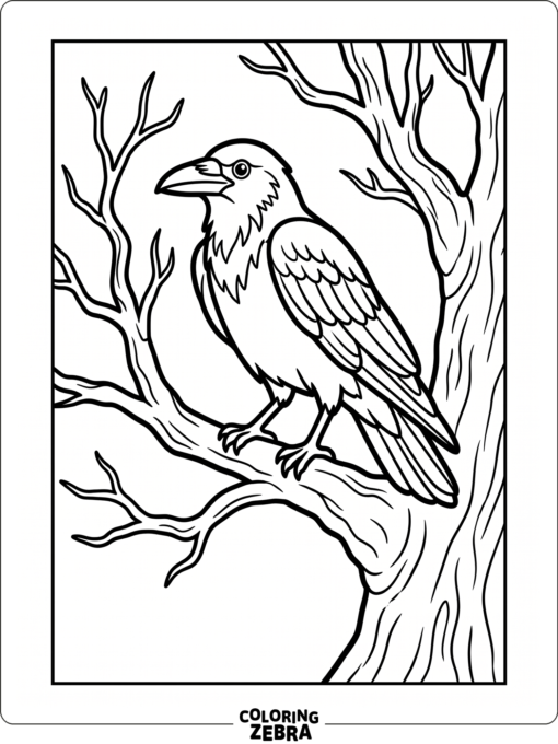 A crow perched in a tree with bare branches