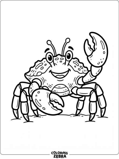 A smiling crusty crab with thick legs and bold lines