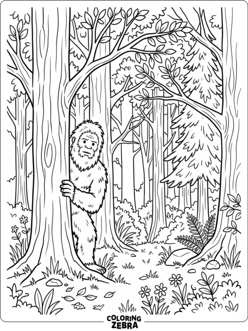 A cryptid peeking from behind trees
