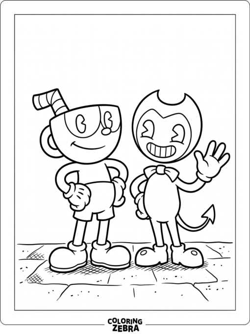 Cuphead and Bendy standing together in a clean scene