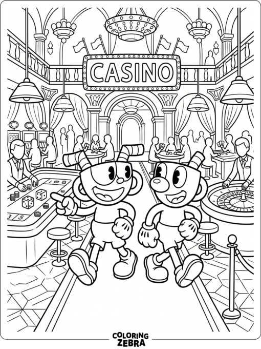 Cuphead and Mugman in a casino scene