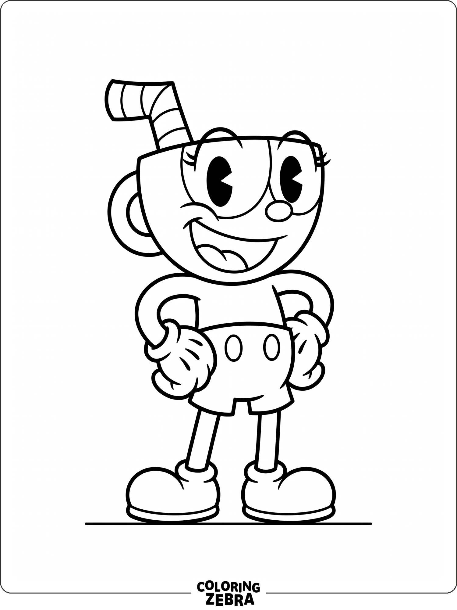 Cuphead with straw and gloves in a simple pose