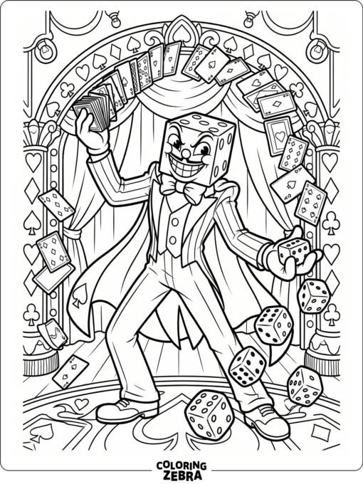 King Dice holding cards in a bold pose