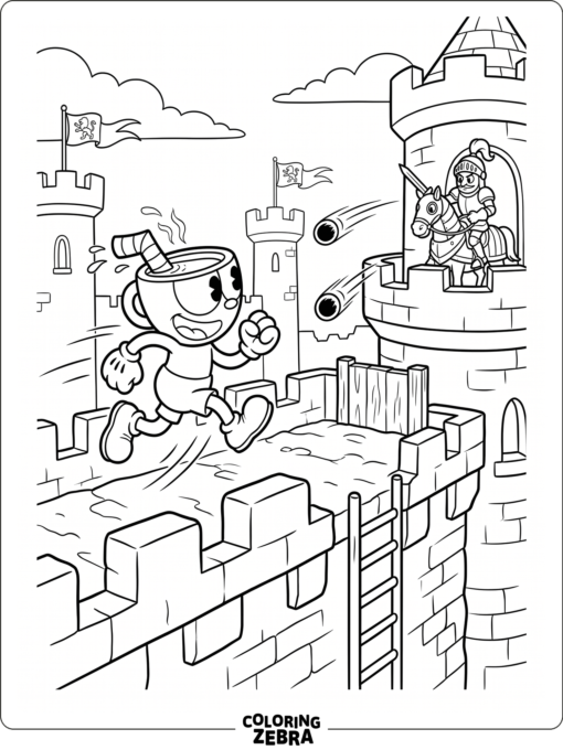 Cuphead on a castle platform