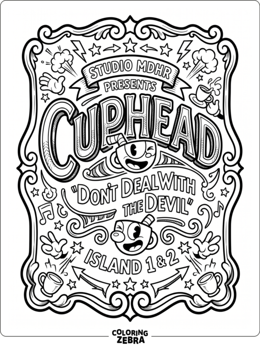 Cuphead logo in a vintage frame